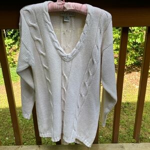 New York Style white cable knit sweater
